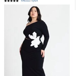 Eloquii Black One-Shoulder Dress with White Floral Accent